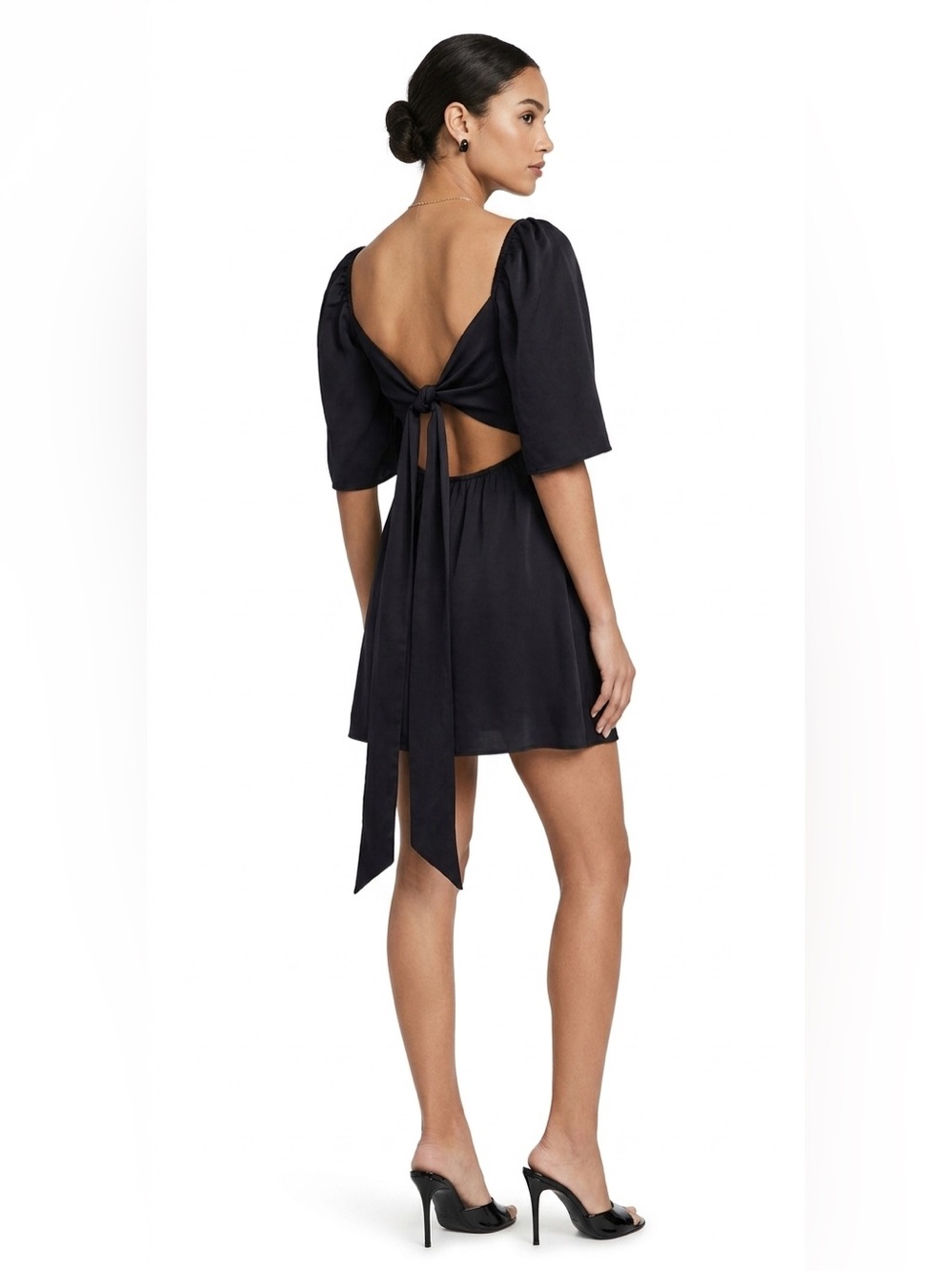 Abercrombie and Fitch Black Tie-Back Flutter Sleeve Coquette Cocktail Mini Dress